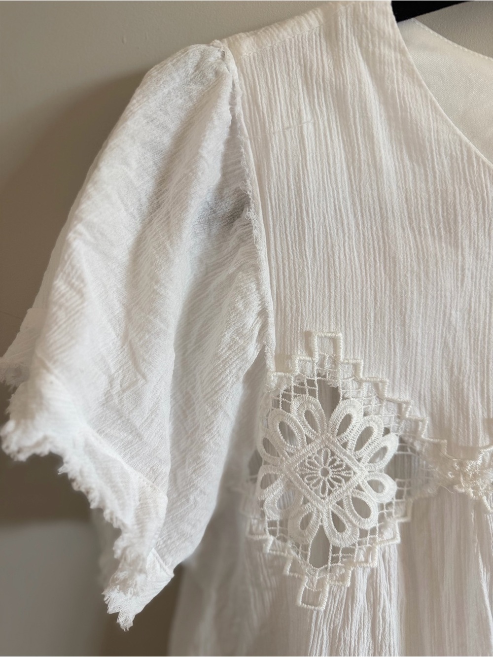 Altar'd State Cotton White Crochet-Front Ruffle Sleeve Blouse - Picture 4 of 14